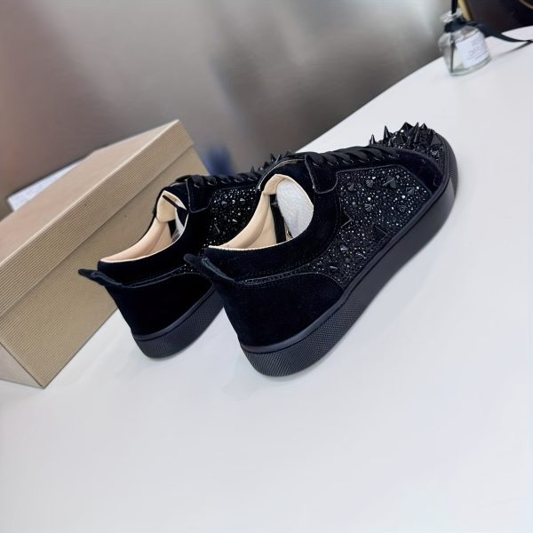 men's fashionable red bottomed casual shoes with rivet details lace up, round toe, low top design, synthetic cover, tpu sole for all day comfort perfect for casual attire and parties