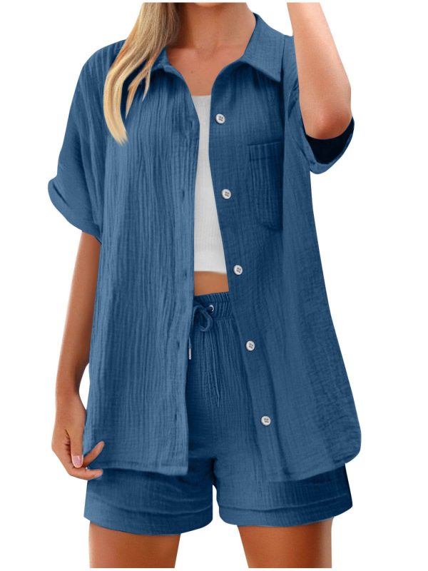 womens shorts shirts casual set short sleeve drop shoulder t shirt with drawstring pocket shorts solid color lounge outfit breathable two piece set elastic waist summer loungewear