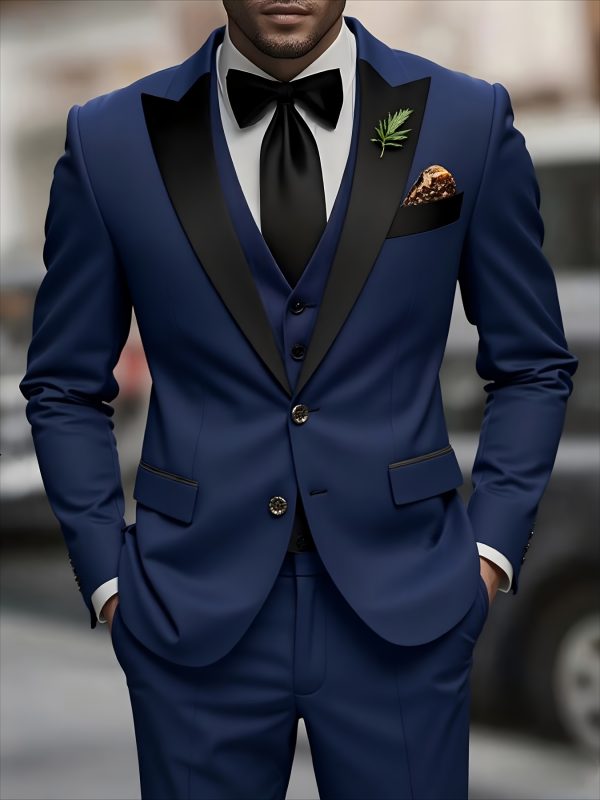 men's 3pcs suit, plain color green fruit collar suit with jacket and formal trousers, suitable for business gatherings, graduation ceremonies, weddings and parties