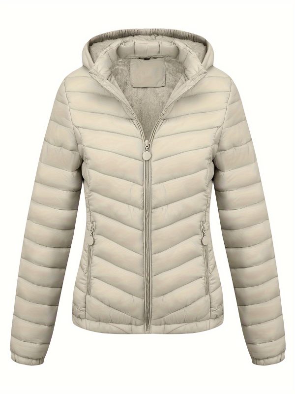 women's autumn and winter hooded warm coat, simple and casual versatile commuting thick pocket jacket.