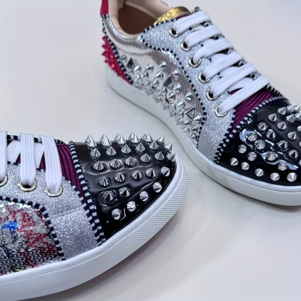 cool studs sneakers super cool studs sneakers, european trendy red sole shoes for couples | street style men's and ladies' shoes, party fashion matching shoes, essential trendy dance shoes, color block style stud shoes for campus trend
