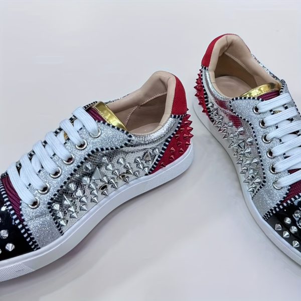 cool studs sneakers super cool studs sneakers, european trendy red sole shoes for couples | street style men's and ladies' shoes, party fashion matching shoes, essential trendy dance shoes, color block style stud shoes for campus trend