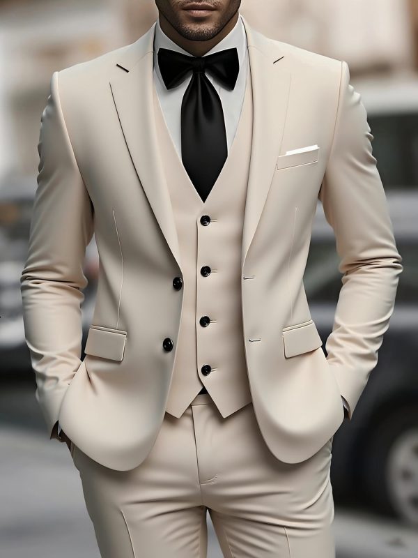 men's 3pcs suit, plain color green fruit collar suit with jacket and formal trousers, suitable for business gatherings, graduation ceremonies, weddings and parties