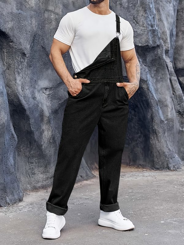 men's denim bib overalls jeans fashion boot cut trousers casual slim fit adjustable straps jumpsuit