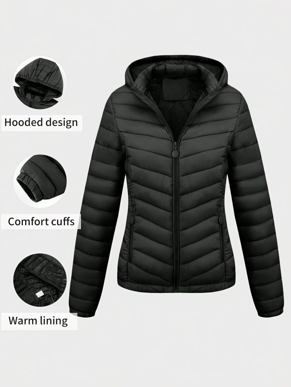 women's autumn and winter hooded warm coat, simple and casual versatile commuting thick pocket jacket.