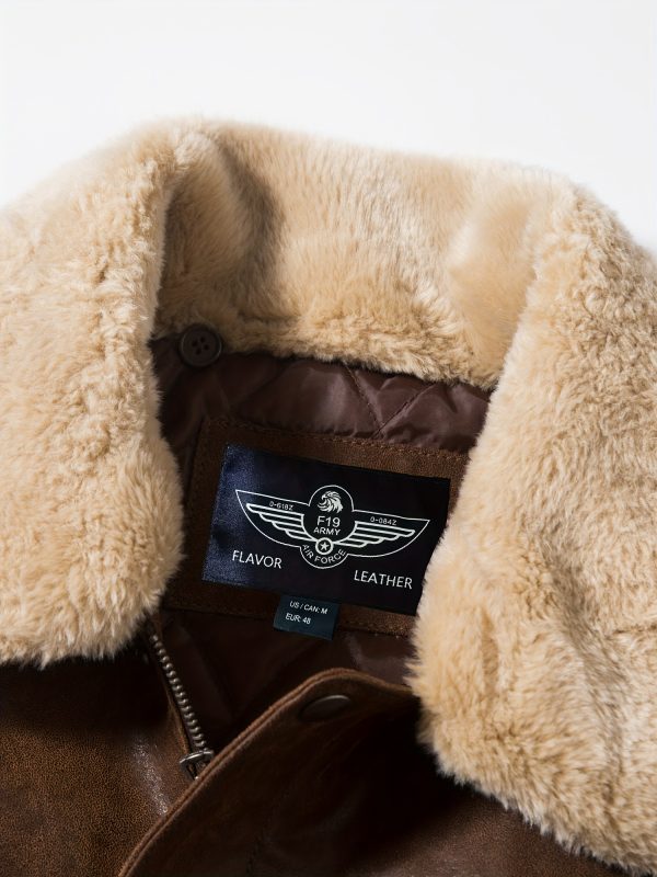 flavor men's real leather bomber jacket with removable faux fur polyester collar aviator