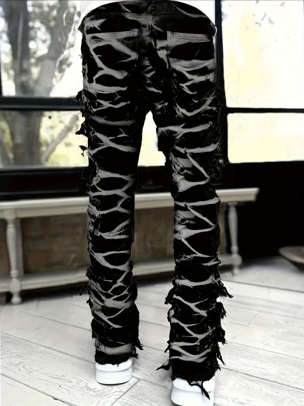 men's star print fashion layered tassel jeans