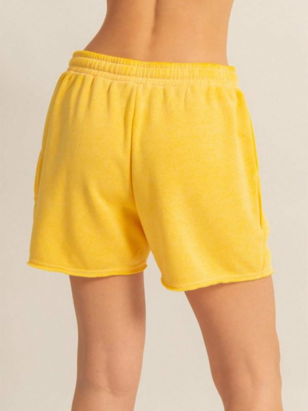 womens casual athleisure sporty chic drawstring elastic waist summer shorts yellow comfy loose fit mid rise above knee length pocketed athletic running lounge workout daily wear