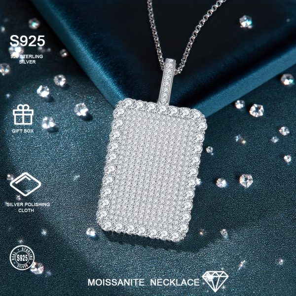 1pc 925 sterling silvery iced out moissanite pendant necklace unisex hip hop chain, non tarnish hypoallergenic jewelry gift for boyfriend or girlfriend on valentine's day, christmas or birthday