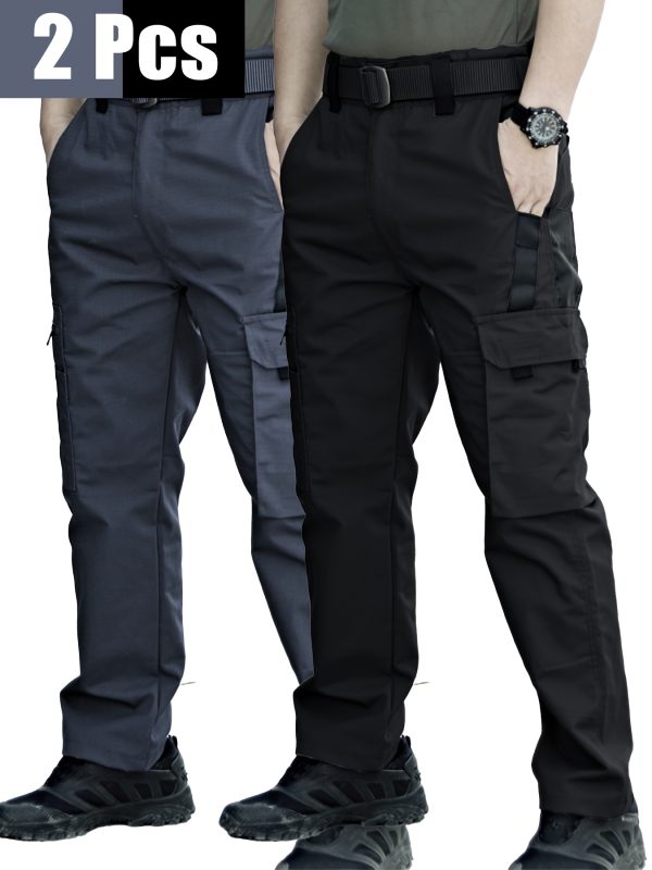2pcs men's tactical cargo pants, durable multi pocket work pants for outdoor construction work, hiking and trekking, casual tactical pants | adjustable waist pants | hiking gear (no belt)