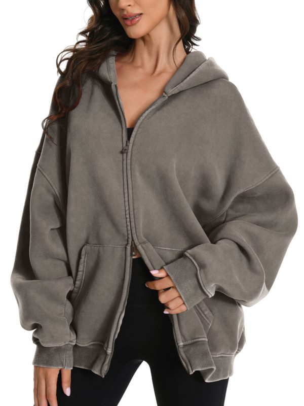 faiable mens womens double zip up hoodie oversized acid wash fashion elegant jacket heavyweight fleece cotton zipper coat vintage