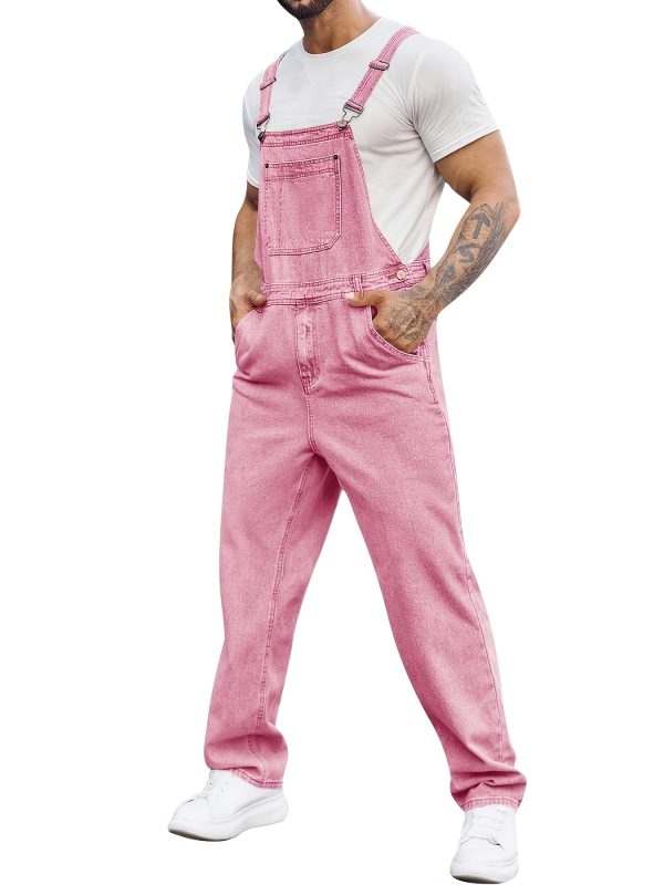 men's denim bib overalls jeans fashion boot cut trousers casual slim fit adjustable straps jumpsuit