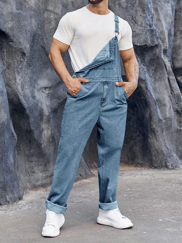men's denim bib overalls jeans fashion boot cut trousers casual slim fit adjustable straps jumpsuit
