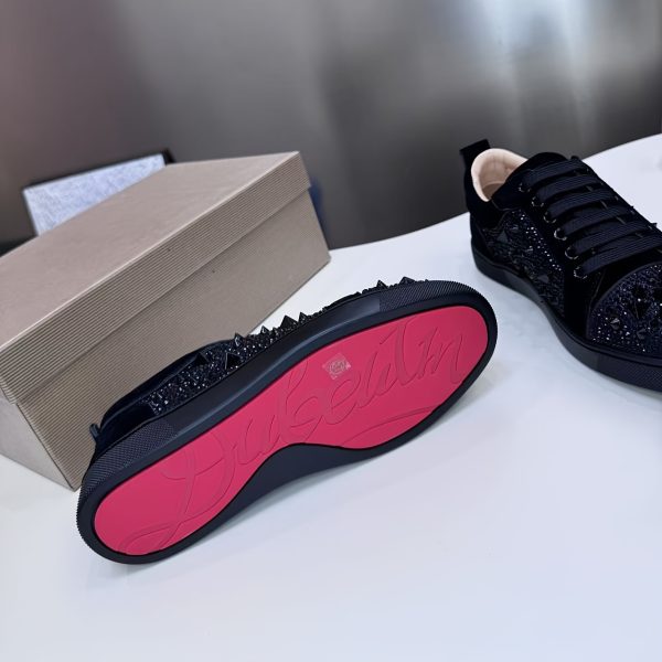 men's fashionable red bottomed casual shoes with rivet details lace up, round toe, low top design, synthetic cover, tpu sole for all day comfort perfect for casual attire and parties