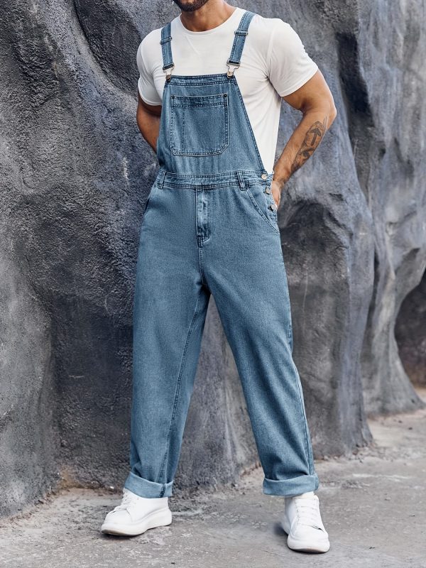 men's denim bib overalls jeans fashion boot cut trousers casual slim fit adjustable straps jumpsuit