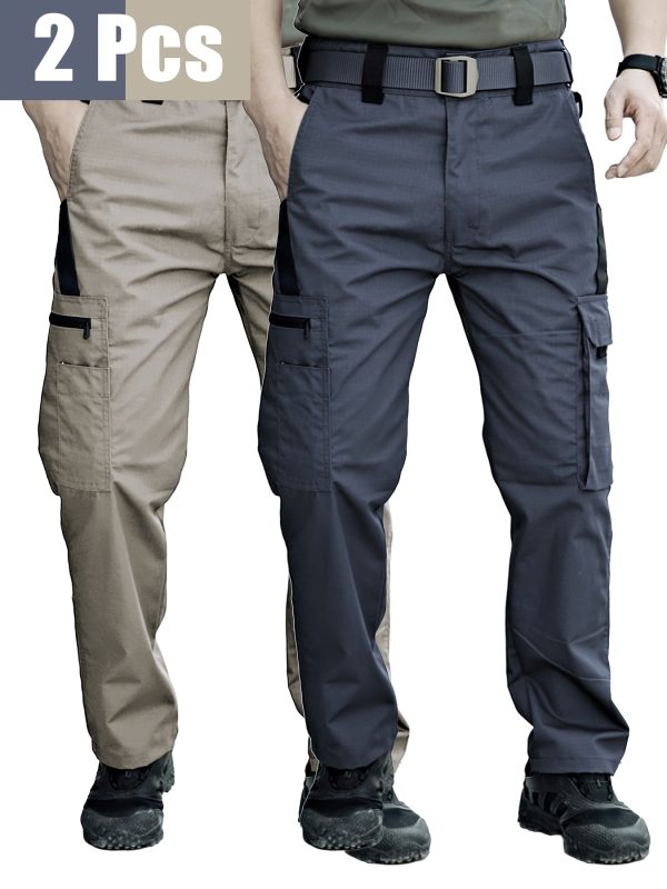 2pcs men's tactical cargo pants, durable multi pocket work pants for outdoor construction work, hiking and trekking, casual tactical pants | adjustable waist pants | hiking gear (no belt)