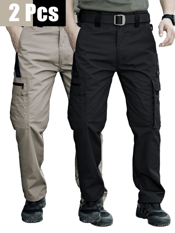 2pcs men's tactical cargo pants, durable multi pocket work pants for outdoor construction work, hiking and trekking, casual tactical pants | adjustable waist pants | hiking gear (no belt)