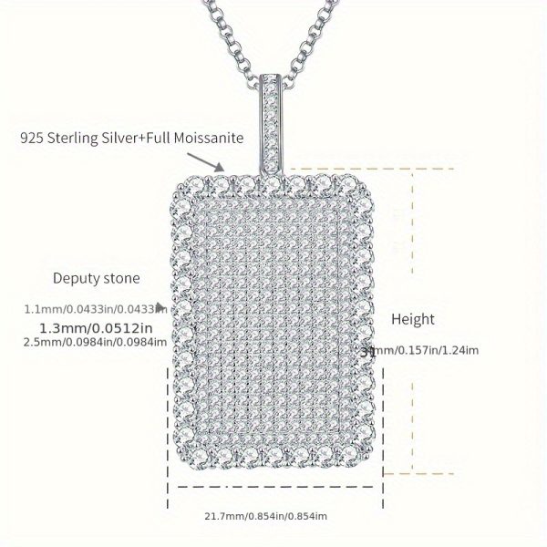 1pc 925 sterling silvery iced out moissanite pendant necklace unisex hip hop chain, non tarnish hypoallergenic jewelry gift for boyfriend or girlfriend on valentine's day, christmas or birthday