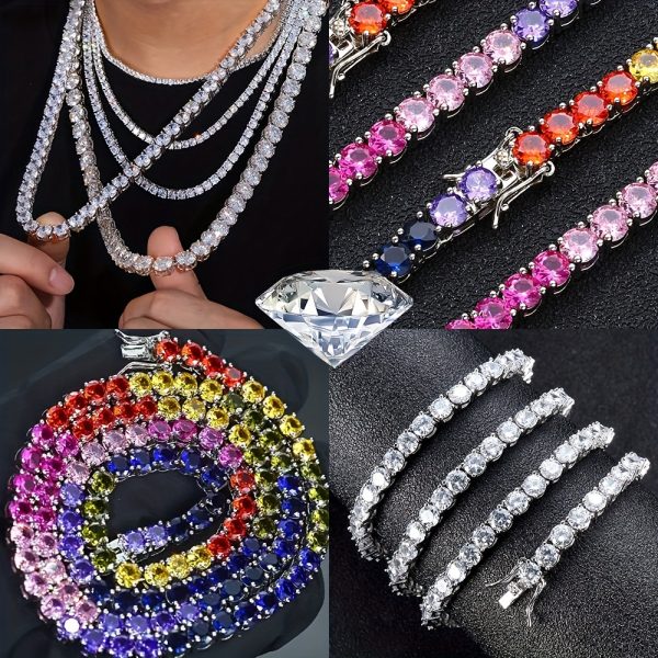 925 silvery necklace made of synthetic moissanite in 2 colors and 3 sizes, 7 9 inches, luxurious, shiny, fashionable, and versatile. a necklace suitable for everyone to wear, suitable for mother's day, valentine's day, banquets, and gatherings
