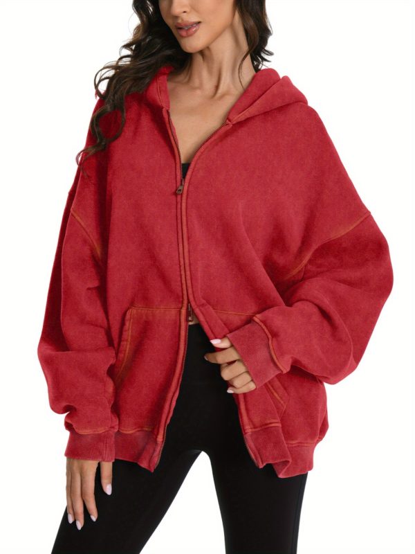 faiable mens womens double zip up hoodie oversized acid wash fashion elegant jacket heavyweight fleece cotton zipper coat vintage