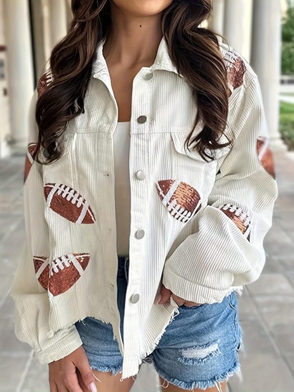 women's distressed cropped corduroy jacket button down vintage football sequin short shacket with pockets