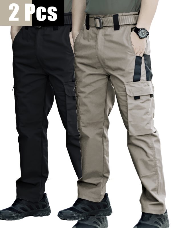 2pcs men's tactical cargo pants, durable multi pocket work pants for outdoor construction work, hiking and trekking, casual tactical pants | adjustable waist pants | hiking gear (no belt)