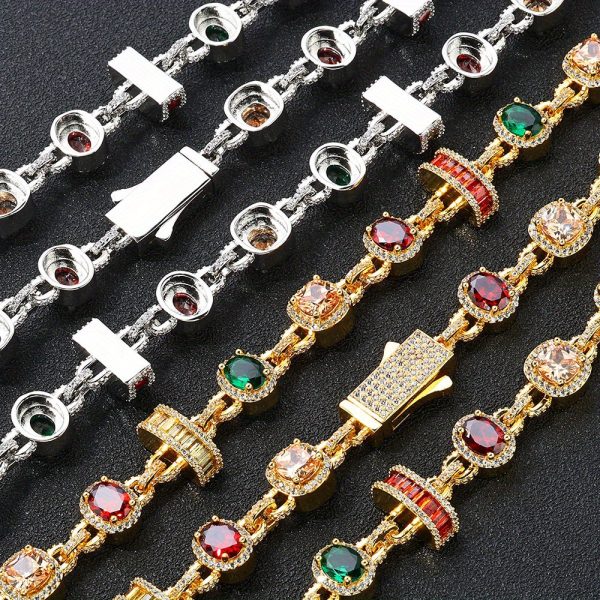 925 silvery hip hop synthetic zirconia jewelry men's necklace light luxury high end jewelry zirconia bracelet accessories are the best gifts for each other