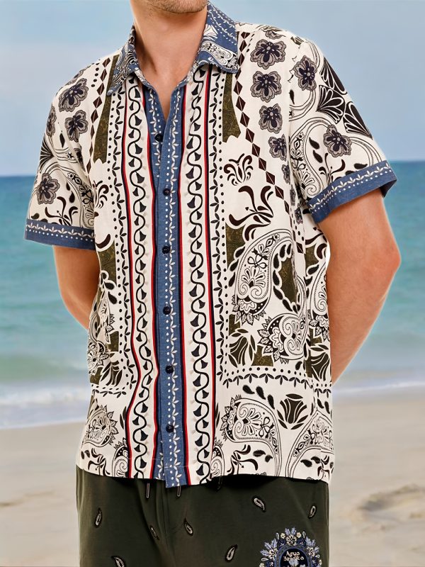 retro floral printed hawaii shirt and shorts two piece set